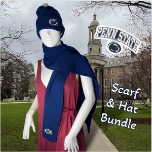 Penn State Nittany Lions Zoozatz Knit Hat with Pom and Scarf Bundle Navy White
